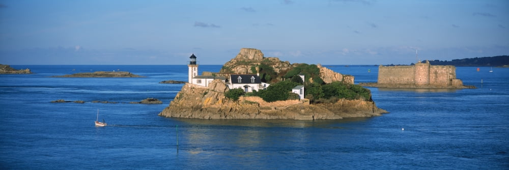Lighthouse on an island Ile Louet Lighthouse Chateau Du Taureau Morlaix Bay Finistere Brittany France Canvas Art - Panoramic Images (36 x 12)