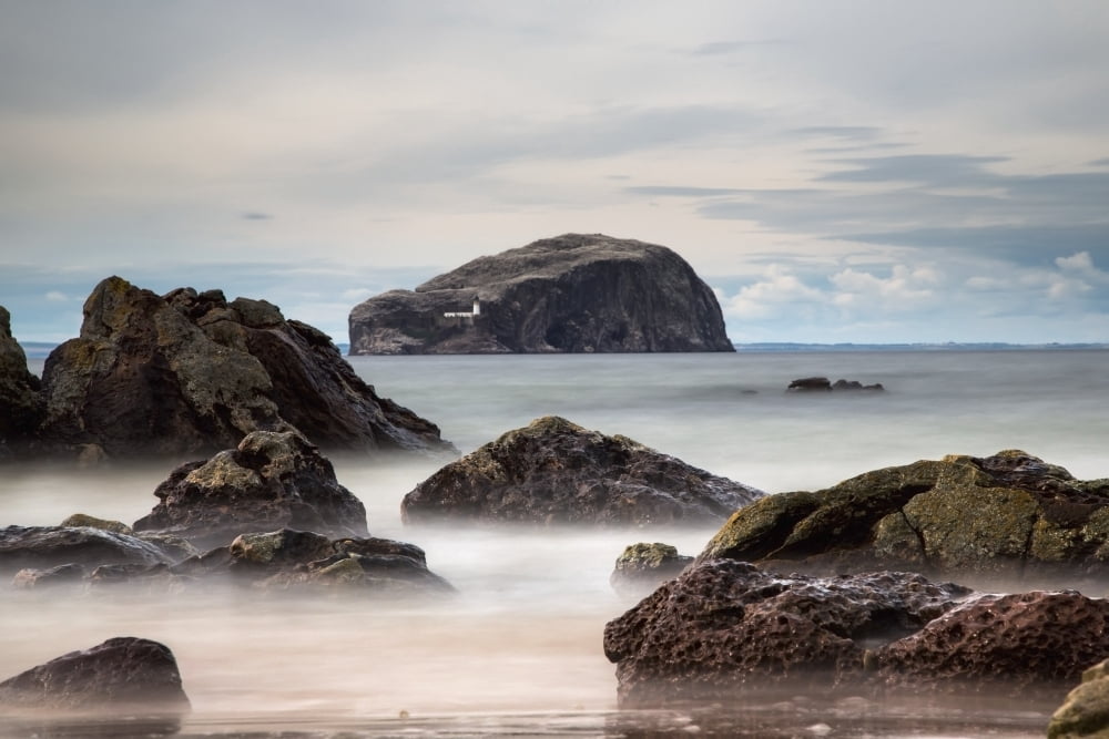 Lighthouse on bass rockScottish borders scotland Canvas Art - John Short Design Pics (19 x 12)