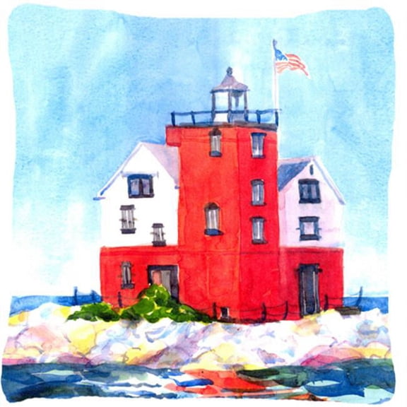 Lighthouse on the Rocks Harbour Decorative Fabric Pillow