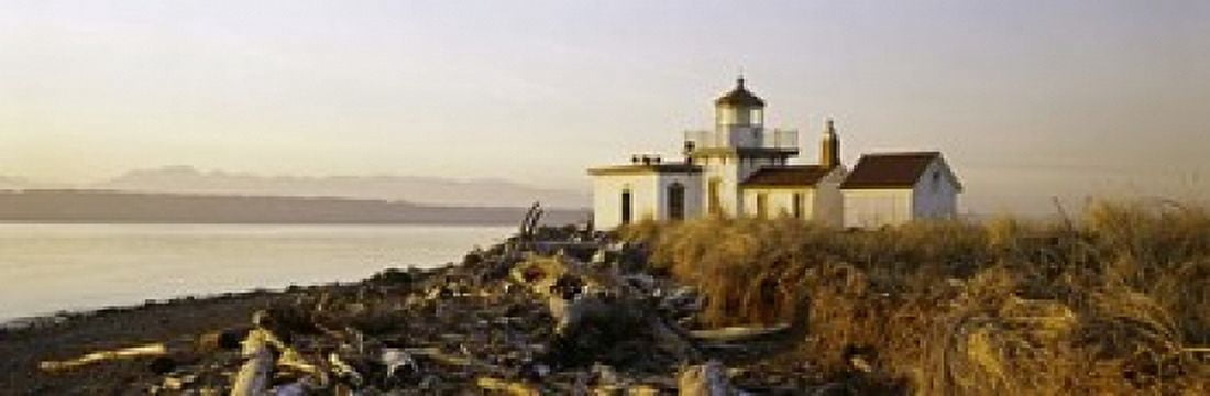 Lighthouse on the beach West Point Lighthouse Seattle King County Washington State USA Canvas Art - Panoramic Images (18 x 6)