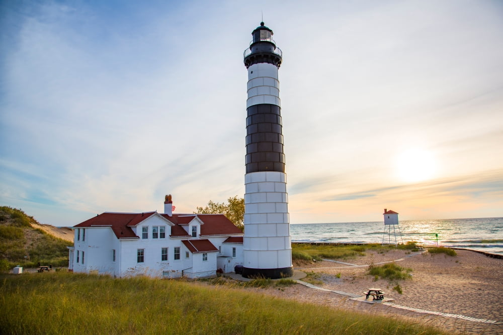 Lighthouse on the coast Big Sable Point Lighthouse Lake Michigan Ludington Mason County Michigan USA Canvas Art - Panoramic Images (18 x 24)