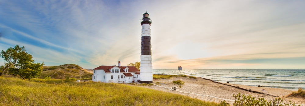 Lighthouse on the coast Big Sable Point Lighthouse Lake Michigan Ludington Mason County Michigan USA Canvas Art - Panoramic Images (7 x 18)