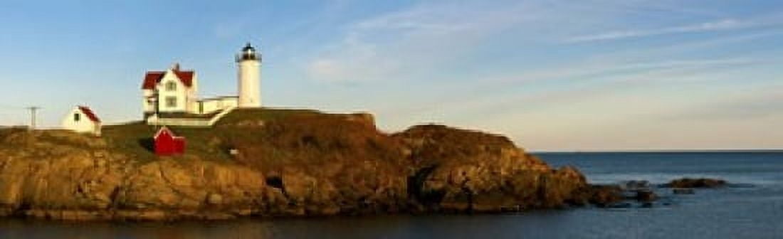Lighthouse on the coast Cape Neddick Lighthouse Cape Neddick York Maine USA Canvas Art - Panoramic Images (15 x 5)