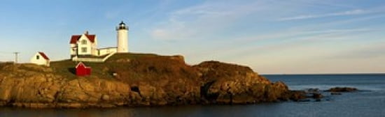 Lighthouse on the coast Cape Neddick Lighthouse Cape Neddick York Maine USA Canvas Art - Panoramic Images (38 x 12)