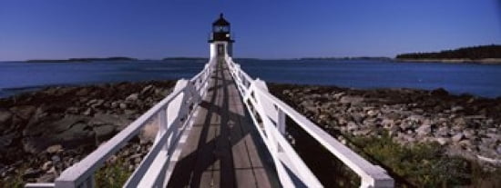 Lighthouse on the coast Marshall Point Lighthouse built 1832 rebuilt 1858 Port Clyde Maine USA Canvas Art - Panoramic Images (30 x 12)