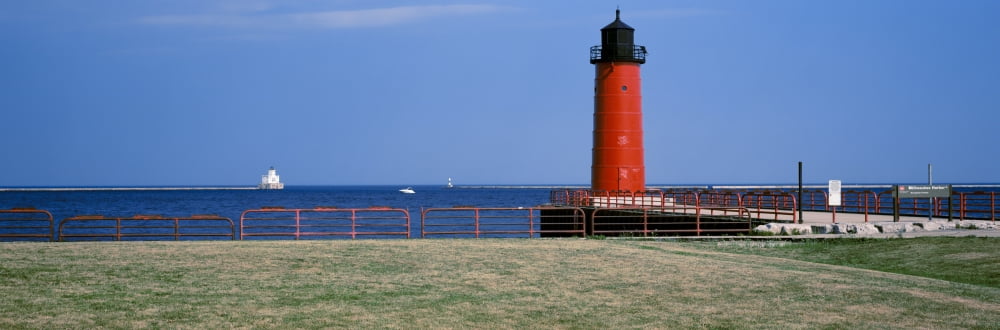 Lighthouse on the coast Milwaukee Pierhead Lighthouse Milwaukee Wisconsin USA Canvas Art - Panoramic Images (12 x 36)