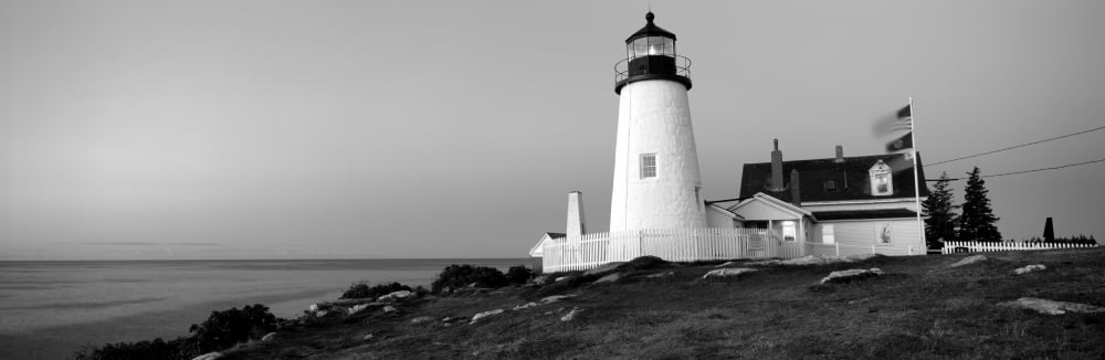 Lighthouse on the coast Pemaquid Point Lighthouse built 1827 Bristol Lincoln County Maine USA Canvas Art - Panoramic Images (6 x 18)
