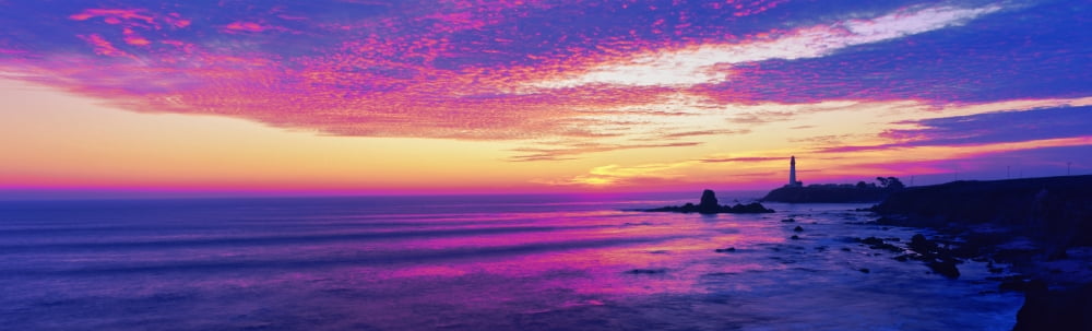 Lighthouse on the coast Pigeon Point Lighthouse Pescadero California USA Canvas Art - Panoramic Images (27 x 9)