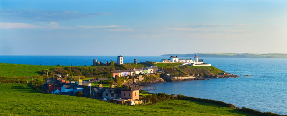 Lighthouse on the coast Roches Point Lighthouse County Cork Republic Of Ireland Canvas Art - Panoramic Images (27 x 9)