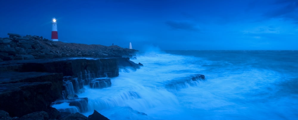 Lighthouse on the coast at dusk Portland Bill Lighthouse Portland Bill Dorset England Canvas Art - Panoramic Images (36 x 12)