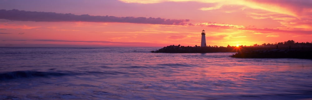 Lighthouse on the coast at dusk Walton Lighthouse Santa Cruz California USA Canvas Art - Panoramic Images (12 x 36)