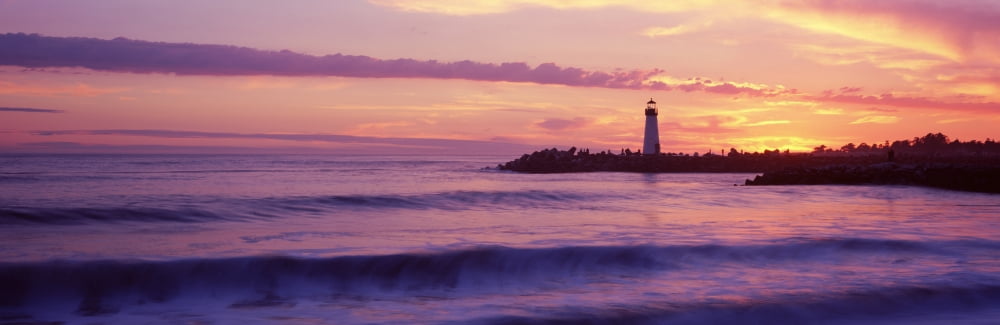 Lighthouse on the coast at dusk Walton Lighthouse Santa Cruz California USA Canvas Art - Panoramic Images (12 x 36)