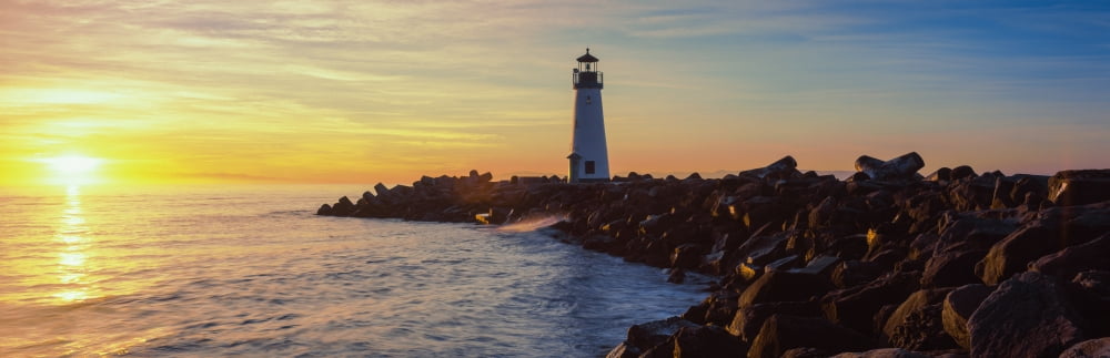 Lighthouse on the coast at dusk Walton Lighthouse Santa Cruz California USA Canvas Art - Panoramic Images (27 x 9)