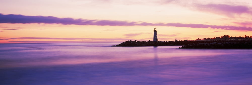 Lighthouse on the coast at dusk Walton Lighthouse Santa Cruz California USA Canvas Art - Panoramic Images (6 x 18)