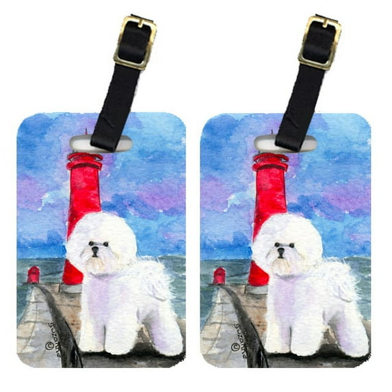 Lighthouse with Bichon Frise Luggage Tags Pair of 2
