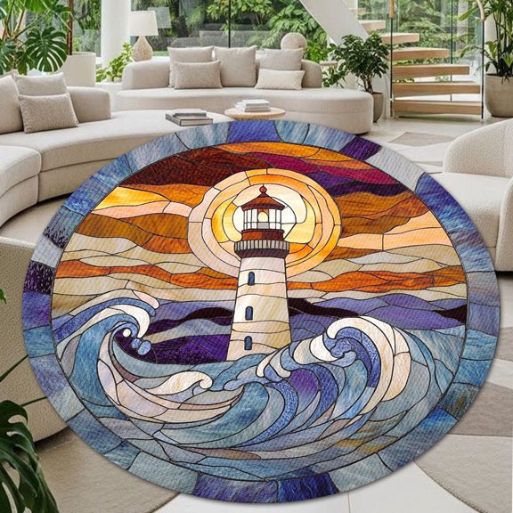 Lighthouse3 Round Area Rug, 24 Inch, Washable Non-Slip Floor Mat
