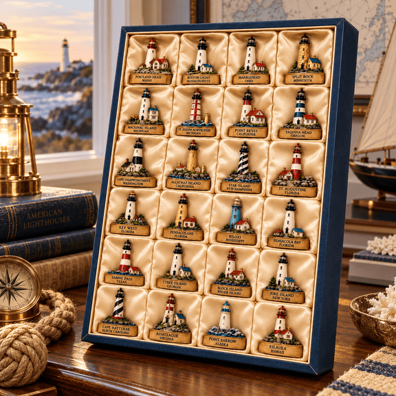 Lighthouses of America Advent Calendar 2026, 24-Day Countdown Calendar with Collector Lighthouse Miniatures, Coastal Heritage Collection, Nautical Holiday Surprise Gift for Ocean Lovers