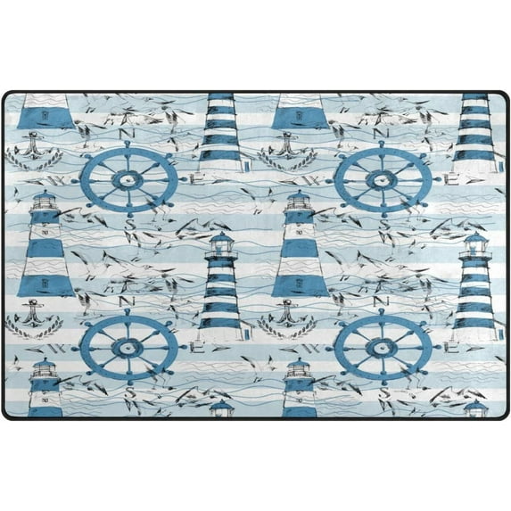 Lighthouses Anchors Area Rugs Colorful Large Non-Slip Floor Matative Carpets Doormat for Kitchen Living Dining Dorm Playing Room Bedroom 31 x 20inch Home Decor