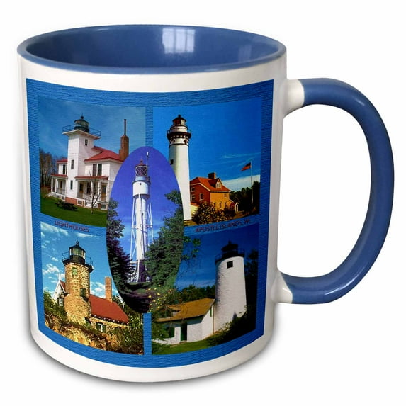 3drose, Lighthouses, Apostle Islands, 15oz Two-tone Blue Mug