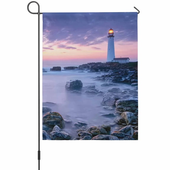 Lighthouses Oceans Garden Flag 12 x 18 Inches, Reefs Sunset Nature Landscapes Coastal Weather Proof Outdoor Patio Flags Double Sided Small Garden Decoration for Yard Outside Home