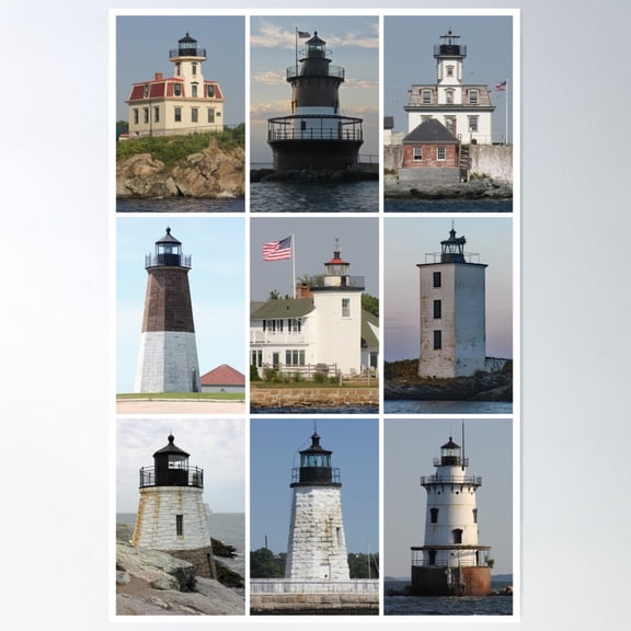 Lighthouses Of Rhode Island Poster Wall Art, Modern Wall Decor For Living Room Bedroom, 8x12 UNFRAMED