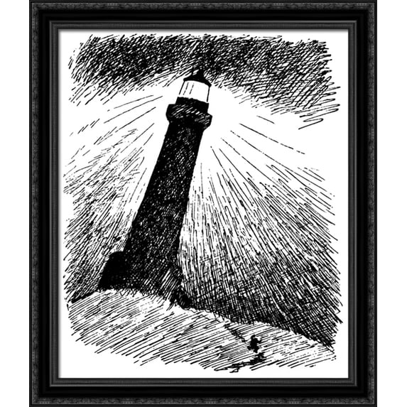 Lighthouses in the storm 28x34 Large Black Ornate Wood Framed Canvas Art by Theodor Severin Kittelsen