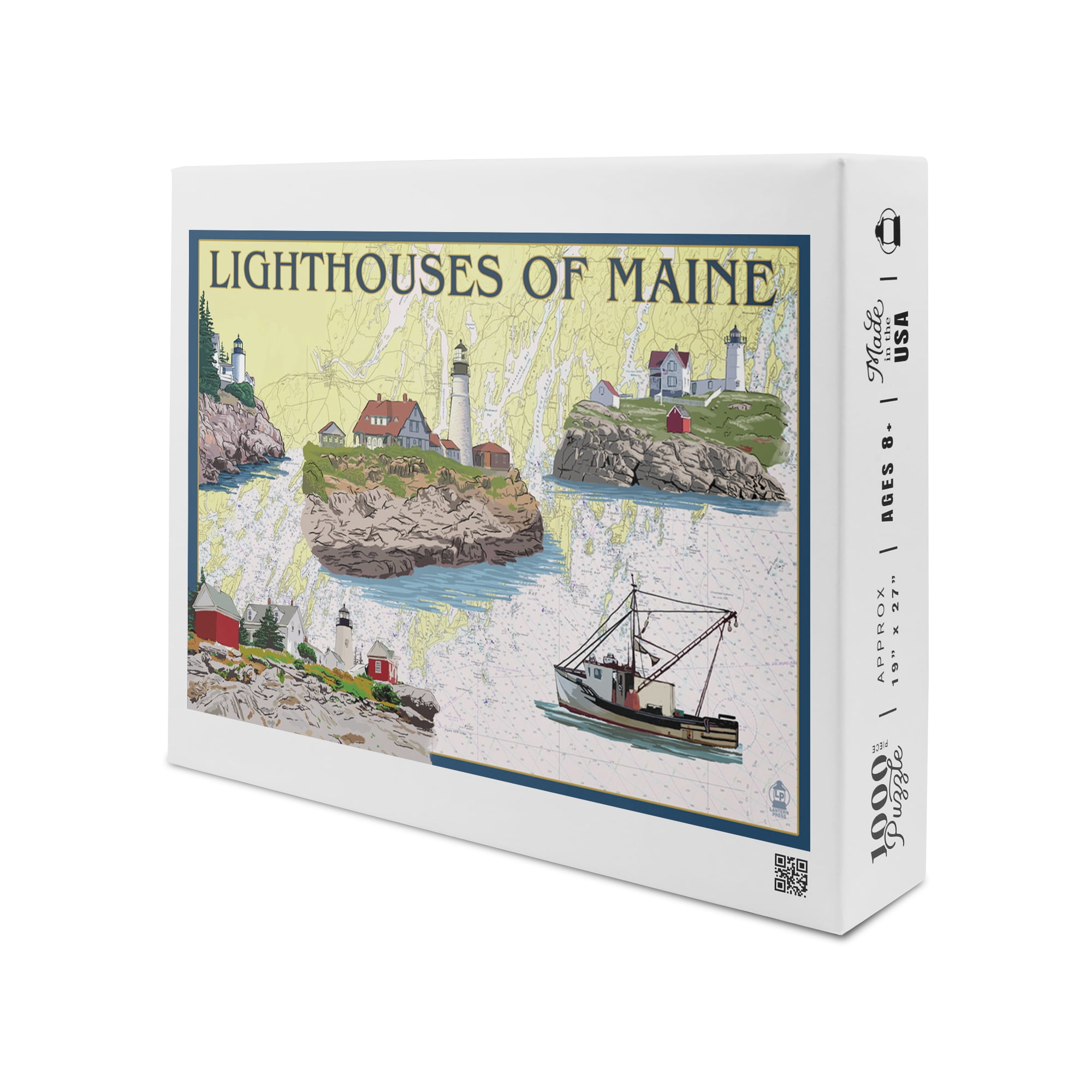 Lighthouses of Maine, Nautical Chart (1000 Piece Puzzle, Size 19x27
