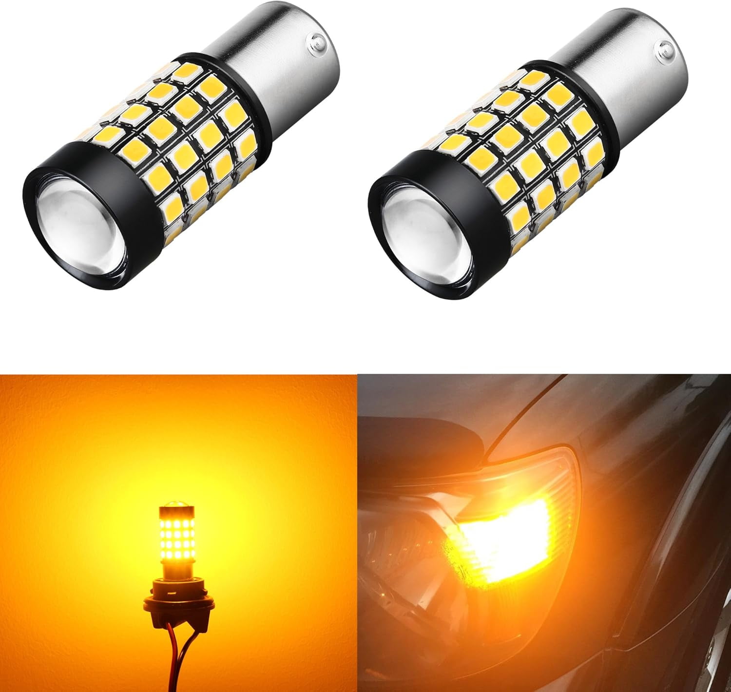 Lighting 1000Lm 51-SMD Extremely Super Bright Amber Yellow BAY15D 7528 2357NA 1157 LED Bulbs High Power 2835  LED Lights Lamps Replacement