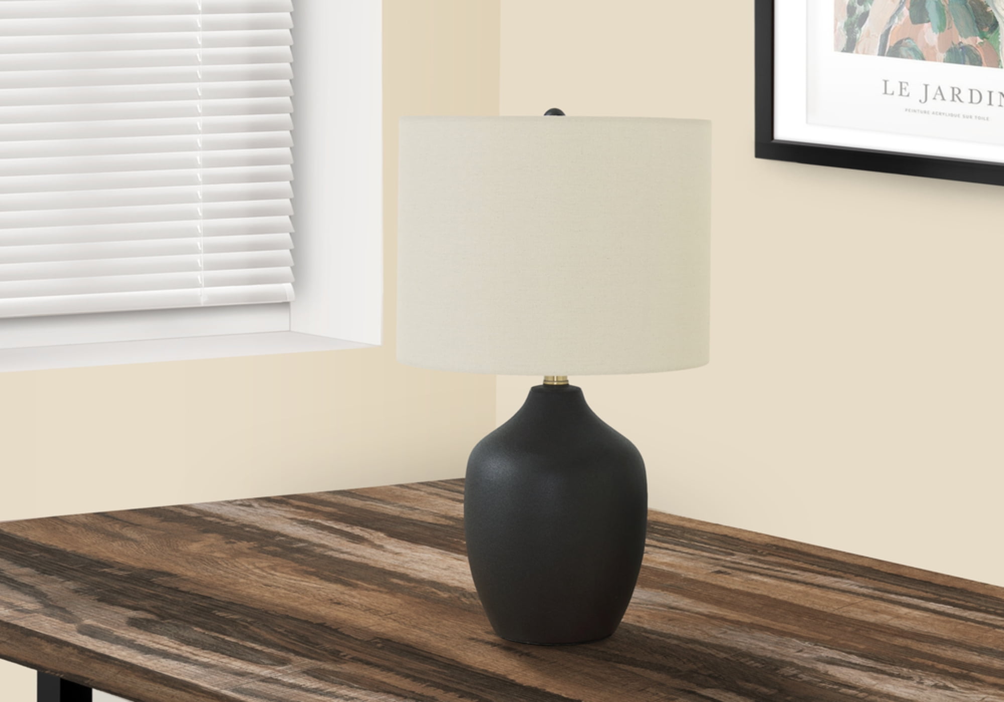 Black Ceramic Table Lamp with Ivory Linen Shade