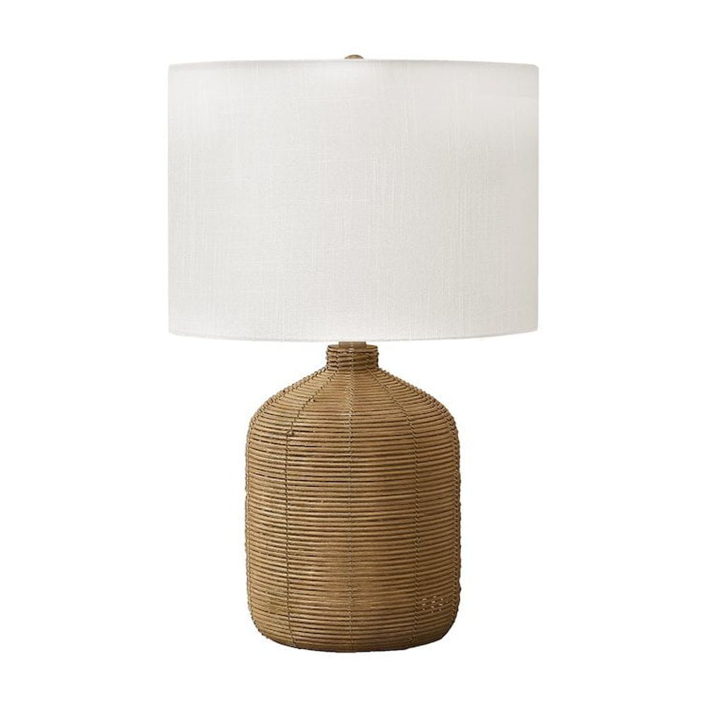 Brown Rattan Table Lamp with Beige Fabric Shade, 23" Height