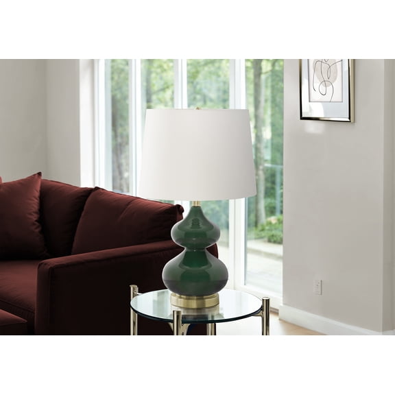 Lighting - 24"H - Table Lamp - Green Glass - Ivory Shade - Contemporary