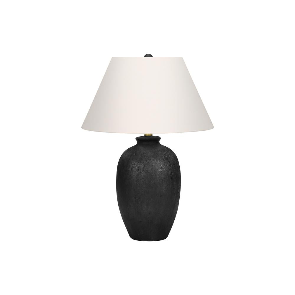 Modern Black Ceramic Table Lamp with Ivory Linen Shade