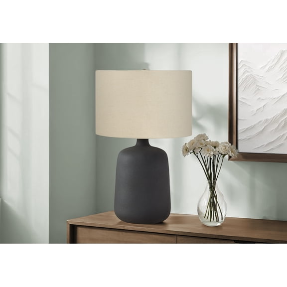 Lighting, 24"H, Table Lamp, Black Ceramic, Beige Shade, Contemporary