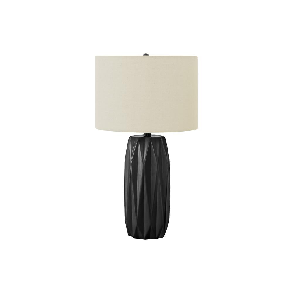 25" Black Ceramic Table Lamp with Ivory Linen Shade