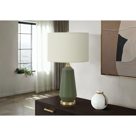 Lighting, 26"h, Table Lamp, Green Ceramic, Ivory / Cream Shade, Contemporary