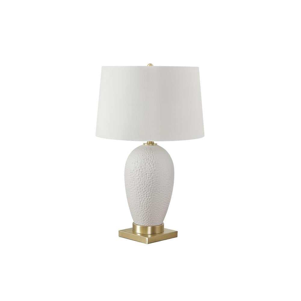 White Ceramic Table Lamp with Gold Base and Ivory Shade