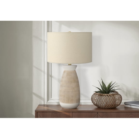 Lighting - 27"h Table Lamp - Cream Ceramic Base - Beige Shade - Contemporary