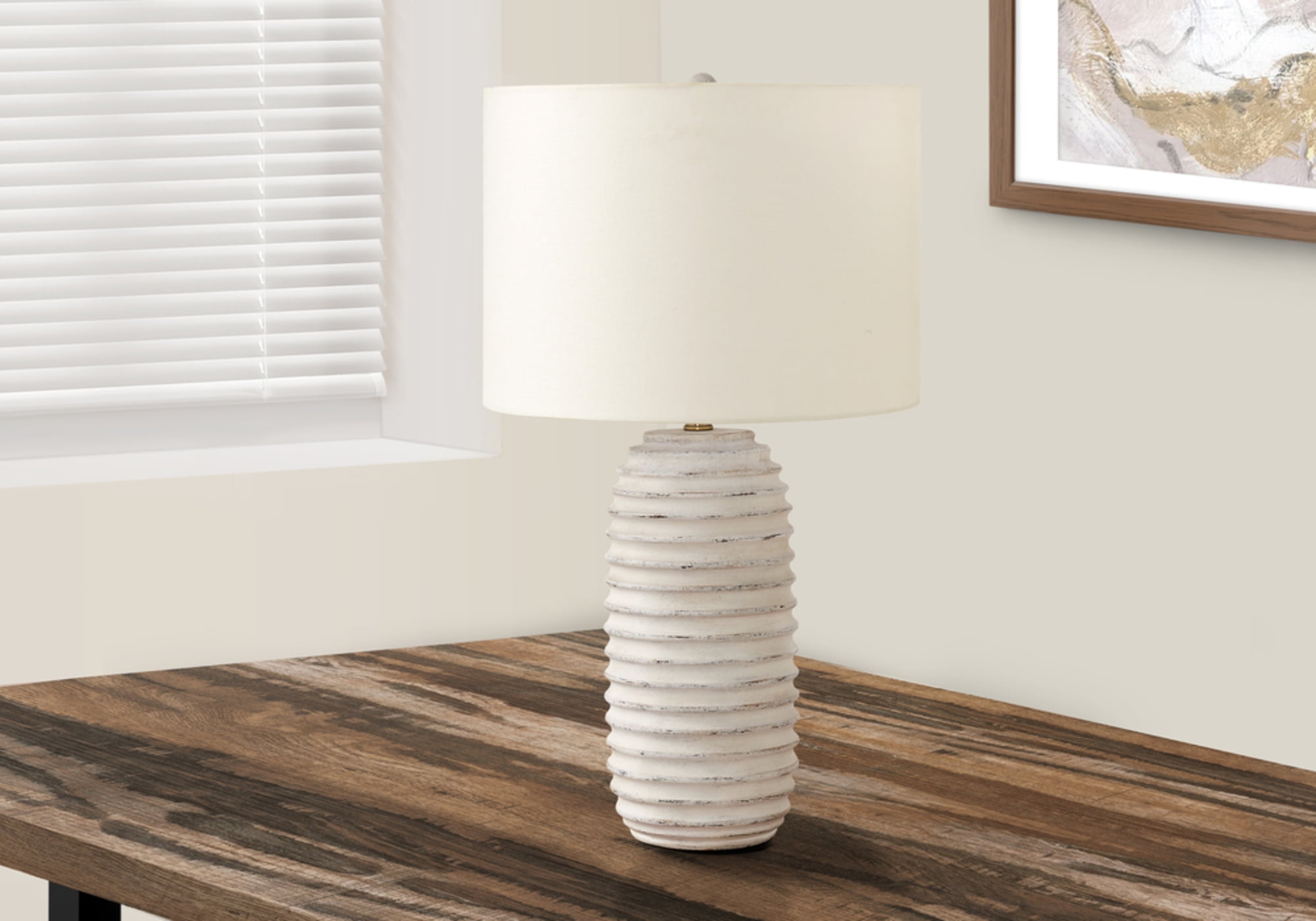 Cream Resin Table Lamp with Ivory Linen Shade, 28"