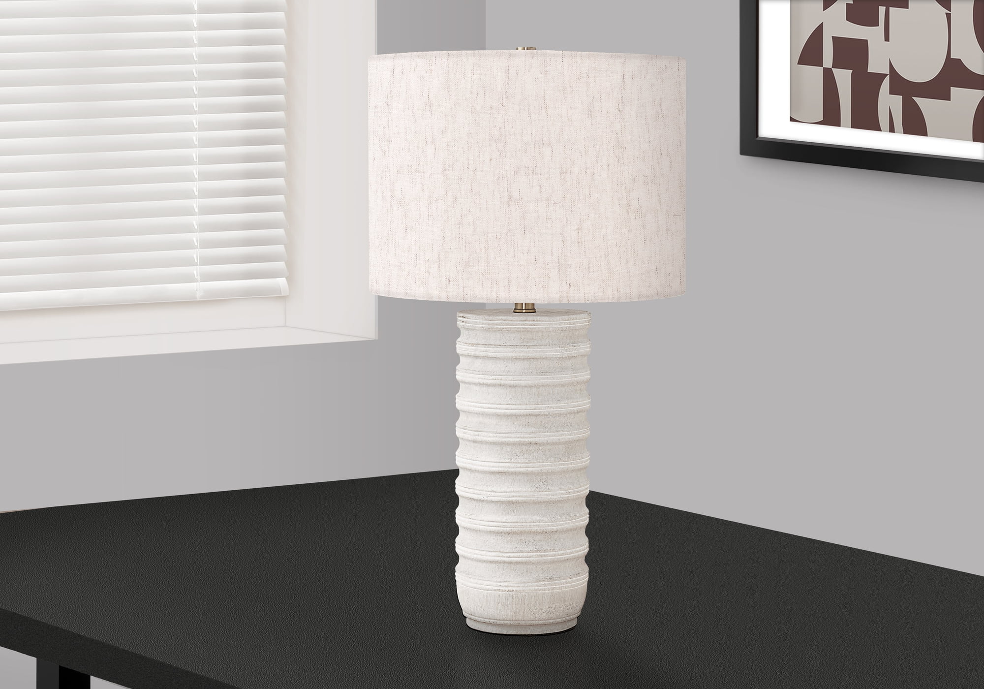 Ivory Resin Table Lamp with Cream Linen Shade and Gold Finial