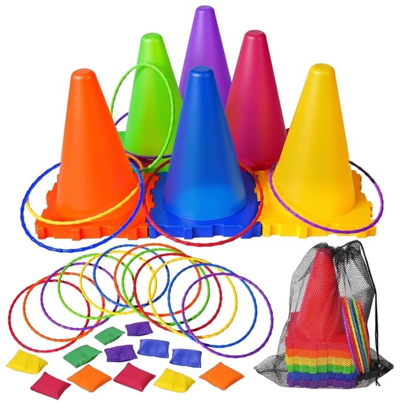 Lighting 3-in-1 Bean Bag & Ring Toss Game Set with Soft Cones, Interactive Carnival Games for Ages 3+, Perfect for Holiday Events, Backyard Fun & Parent-Child Bonding Activities