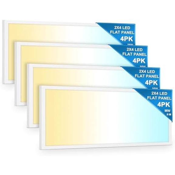 Lighting 4 Pack 2x4 LED Flat Panel Light, Selectable Temperature 3500K/4000K/5000K, 30/40/50W, 5500LM, Dimmable 0-10V Flat Panel LED Ceiling Light 2x4 for Office,School,UL & DLC Listed