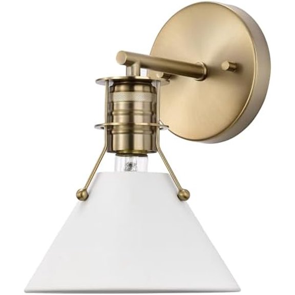Lighting 60/7520 Outpost - 1 Light Wall Sconce in Contemporary Modern Style-9.75 Inches Tall and 7 Inches Wide, Matte White/Burnished Brass Finish with Matte White Shade$$Tools & Hardware Other