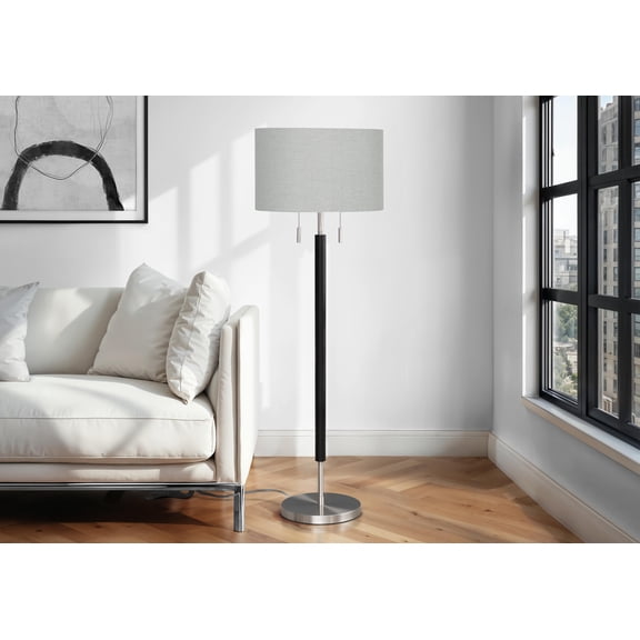 Lighting - 60"H - Table Lamp - Nickel Metal - Gray Shade - Contemporary