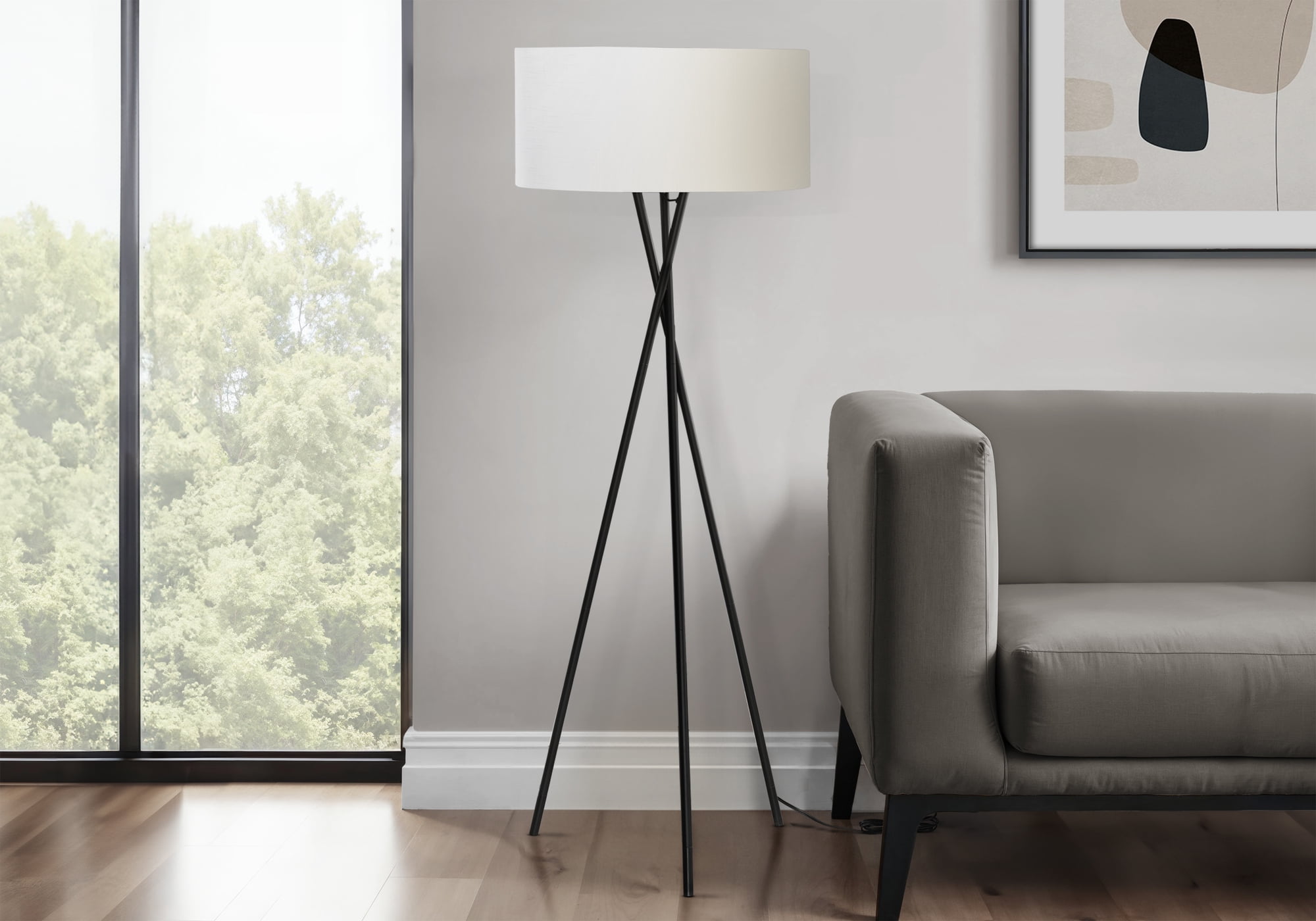 Lighting - 62"H - Floor Lamp - Black Metal - Ivory Shade - Contemporary