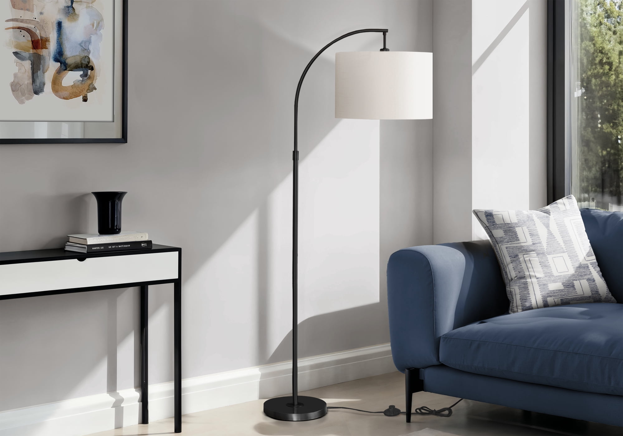 Lighting - 65"H - Floor Lamp - Black Metal - Ivory Shade - Contemporary