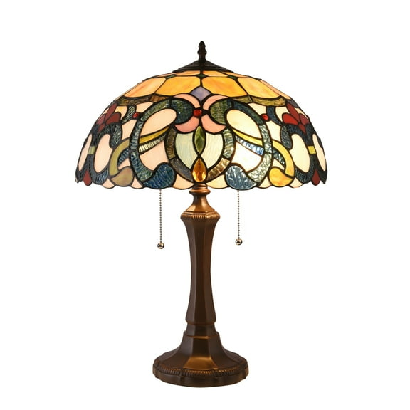 Lighting AUGUST Tiffany-style Dark Bronze 2 Light Victorian Table Lamp 16" Shade