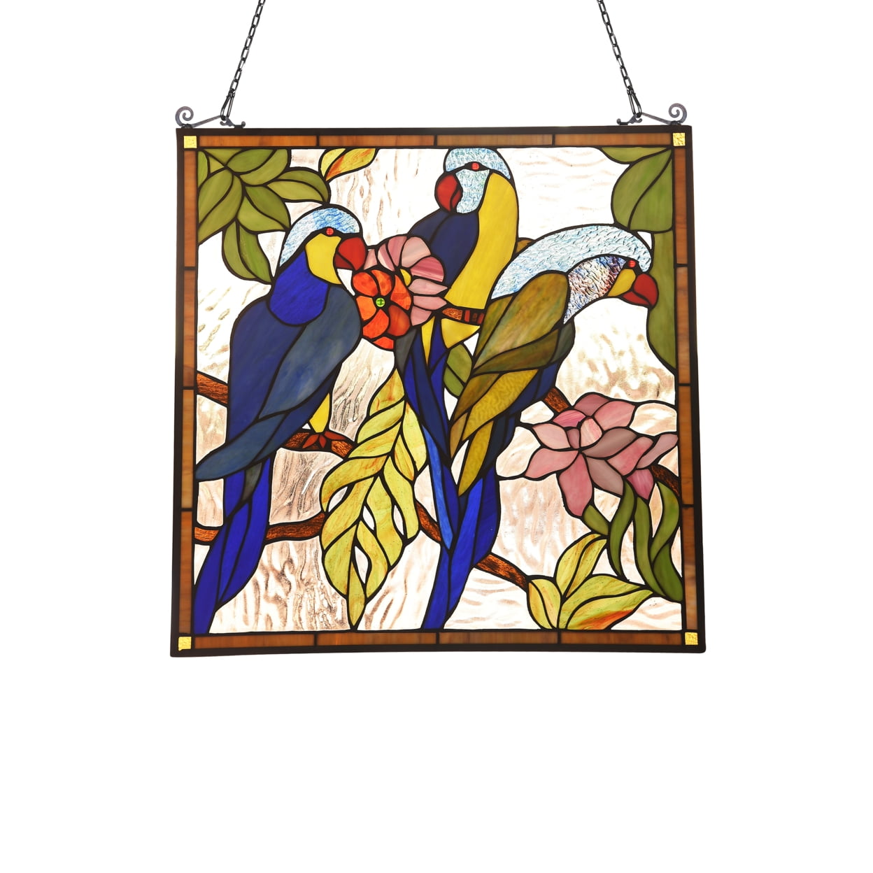 Ava Multi-Colored Tiffany-Glass Parrot Window Panel 24" Tall