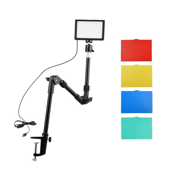 Lighting Andoer USB Video Conference Lighting Kit Including 1 X LED Video Light 3200K-5600K Dimmable + 1 X Foldable Desk Mount Light Stand + 1 X Flexible Ballhead   Adapter + 5 X