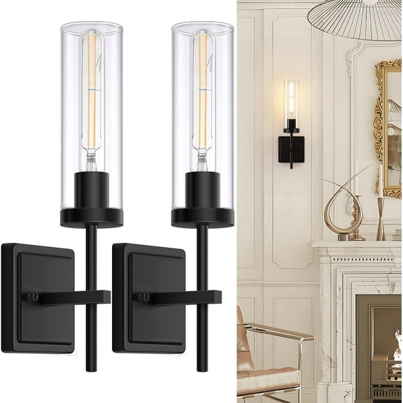Lighting Black Wall Sconces Set of Two, Modern Industrial 1 Light Bathroom Sconce Indoor Wall Lights for Bathroom Hallway Kitchen & Living Room