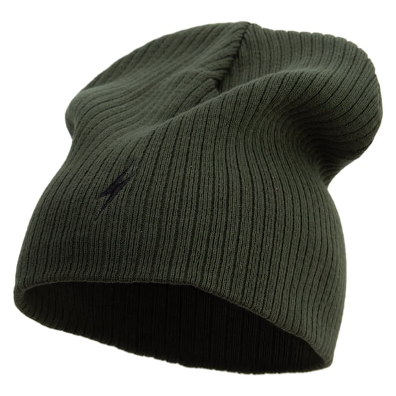 Lighting Bolt Embroidered Big Size Cotton Short Beanie - Olive XL-3XL